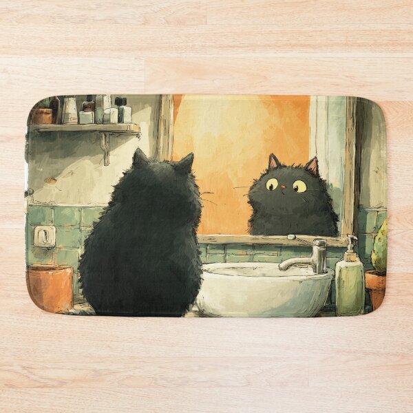 Item preview, Black Cat Looking in the Mirror – The Secret Life of Cats designed and sold by Erika Kaisersot.
