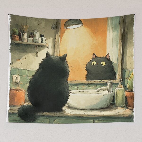 Item preview, Black Cat Looking in the Mirror – The Secret Life of Cats designed and sold by Erika Kaisersot.