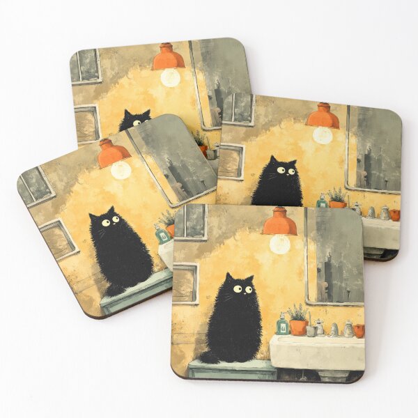 Item preview, Black Cat Under Warm Bathroom Light – The Secret Life of Cats designed and sold by Erika Kaisersot.