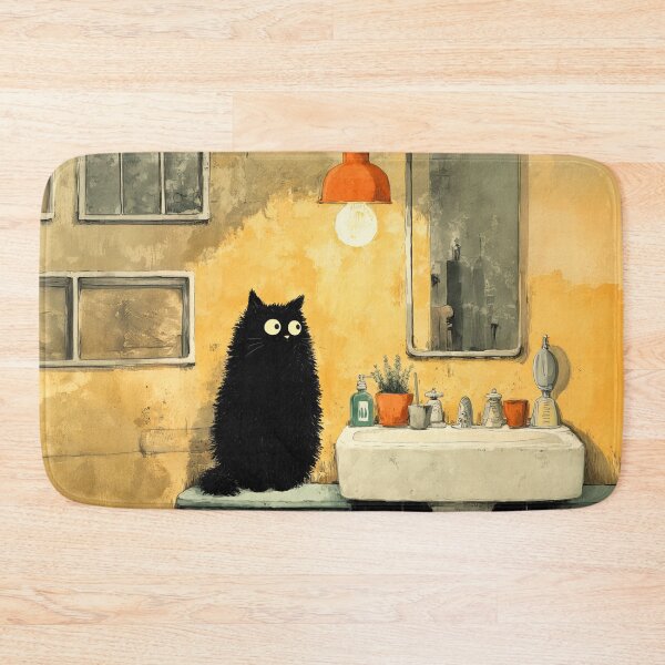Item preview, Black Cat Under Warm Bathroom Light – The Secret Life of Cats designed and sold by Erika Kaisersot.