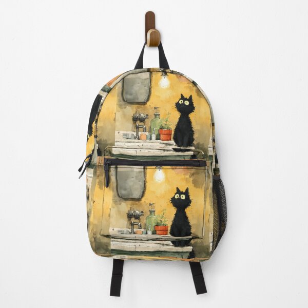 Item preview, Black Cat Under a Warm Bathroom Light – The Secret Life of Cats designed and sold by Erika Kaisersot.