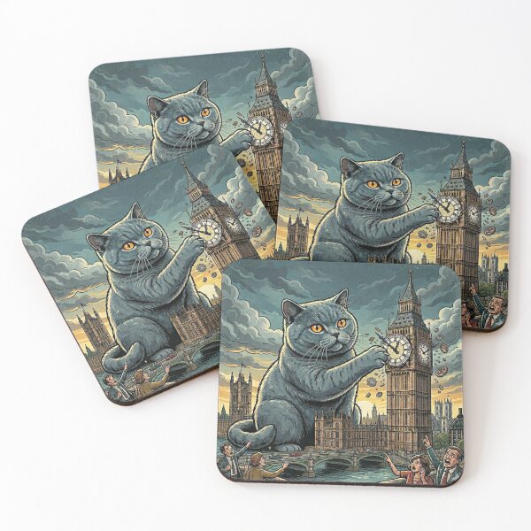 Item preview, Kaiju Cat Destroying Big Ben in London – Funny Cat Sticker & T-Shirt designed and sold by The Cat-astrophic Corporation.