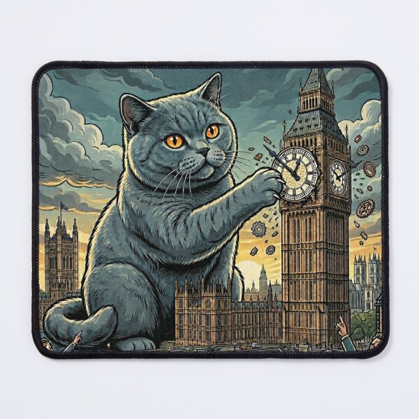 Item preview, Kaiju Cat Destroying Big Ben in London – Funny Cat Sticker & T-Shirt designed and sold by The Cat-astrophic Corporation.