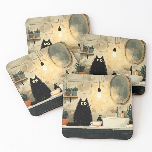 Item preview, Gato negro en el mostrador del baño – La vida secreta de los gatos designed and sold by Erika Kaisersot.
