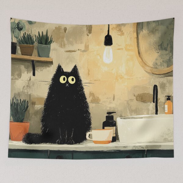 Item preview, Black Cat on the Bathroom Counter – The Secret Life of Cats designed and sold by Erika Kaisersot.