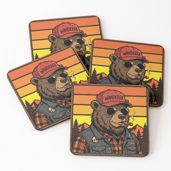 Item preview, Retro Bear Wanderer Vintage Sunset T-Shirt Design, Biker Grizzly Bear with Sunglasses and Cigar, Outdoorsy Adventure Animal Graphic designed and sold by seven things shop.