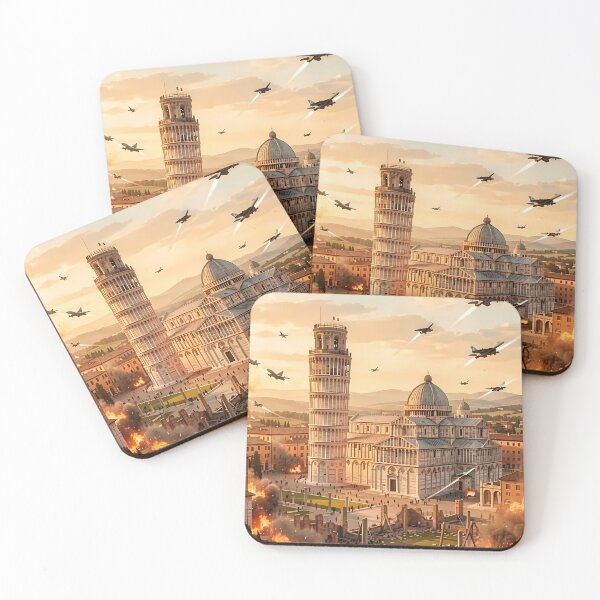 Item preview, Pisa Leaning Tower Beneath Burning Skies in Attacked Surreal Tuscany designed and sold by ArtaFutura.