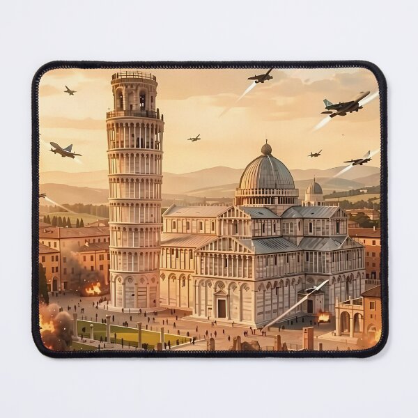 Item preview, Pisa Leaning Tower Beneath Burning Skies in Attacked Surreal Tuscany designed and sold by ArtaFutura.