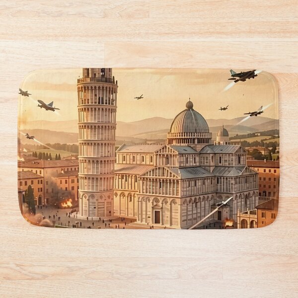 Item preview, Pisa Leaning Tower Beneath Burning Skies in Attacked Surreal Tuscany designed and sold by ArtaFutura.