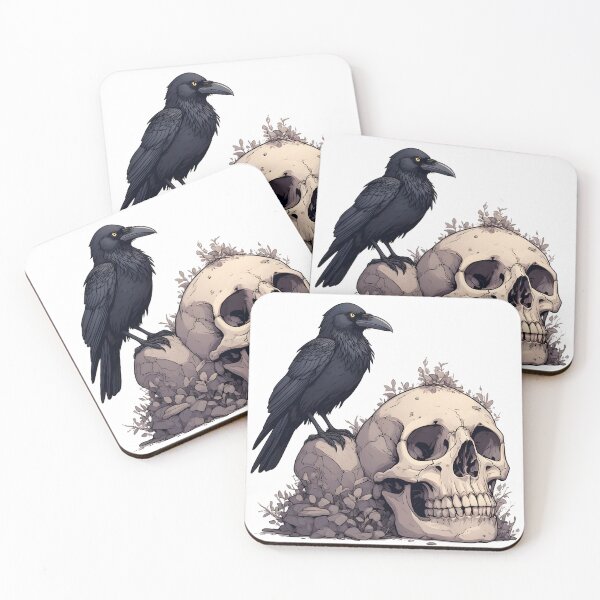 Item preview, Raven on Skull – Dark Gothic Memento Mori Illustration designed and sold by Karolina’s Cozy Creations.