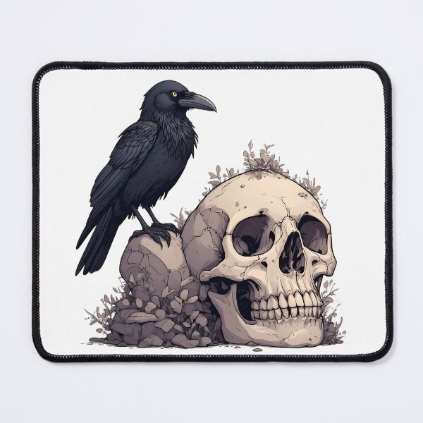 Item preview, Raven on Skull – Dark Gothic Memento Mori Illustration designed and sold by Karolina’s Cozy Creations.