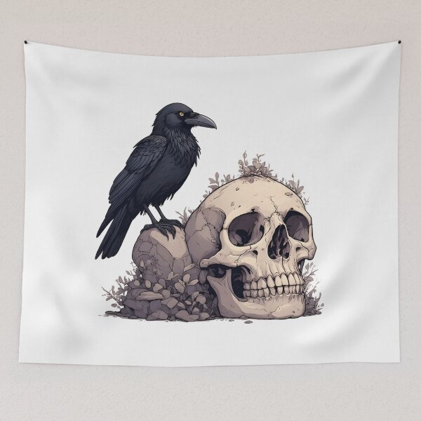 Item preview, Cuervo sobre cráneo: ilustración gótica oscura de Memento Mori. designed and sold by Karolina’s Cozy Creations.