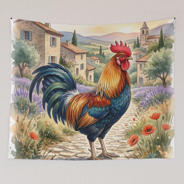 Item preview, Gallic Rooster Overlooking a Provencal Village designed and sold by RubisLeaf.