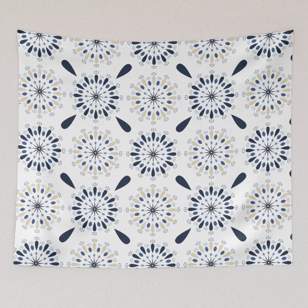 Item preview, Scandinavian Floral Geometric Pattern Blue Beige Minimal Seamless Design designed and sold by CHANCHANAI.