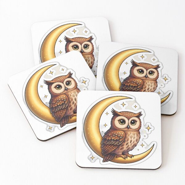 Item preview, Warm Brown Owl Crescent Moon Badge designed and sold by pumsquare.