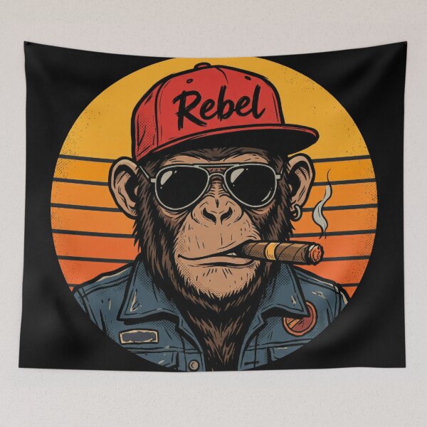 Item preview, Rebel Monkey in Denim Jacket and Red Cap Vintage Art designed and sold by seven things shop.