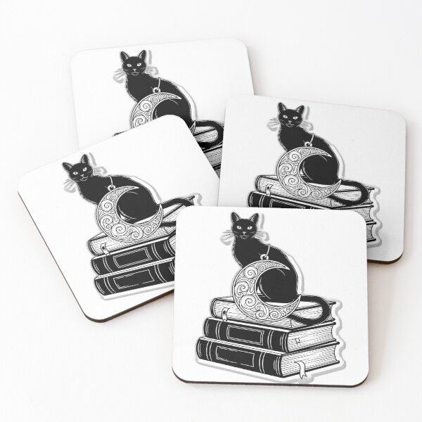 Item preview, Black Cat Stacked Spellbooks Moon Charm designed and sold by IllumeInk.