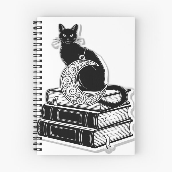 Item preview, Black Cat Stacked Spellbooks Moon Charm designed and sold by IllumeInk.