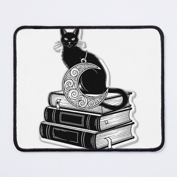 Item preview, Black Cat Stacked Spellbooks Moon Charm designed and sold by IllumeInk.