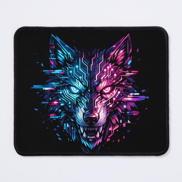 Item preview, Cyberpunk Wolf Head Glitch Design – Neon Blue Pink Tech Wolf Graphic designed and sold by JonelCrafts.