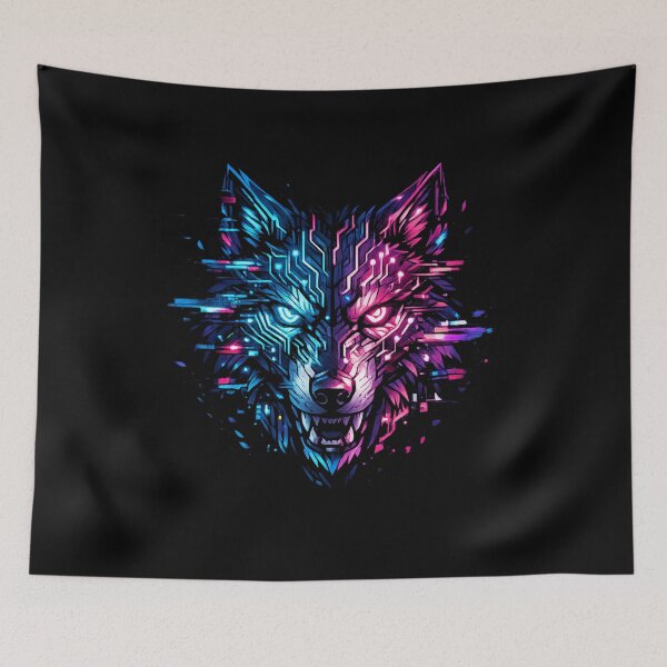 Item preview, Cyberpunk Wolf Head Glitch Design – Neon Blue Pink Tech Wolf Graphic designed and sold by JonelCrafts.
