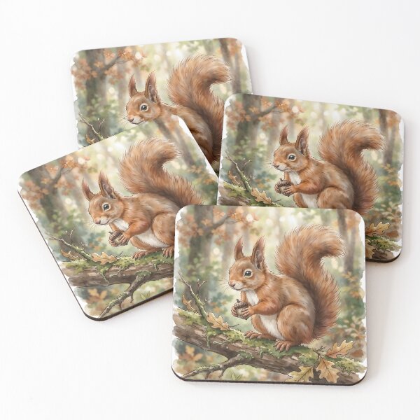 Item preview, Red Squirrel Watercolor Art - Forest Animal Painting with Acorn designed and sold by RubisLeaf.