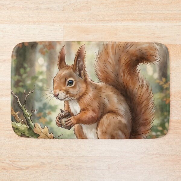 Item preview, Red Squirrel Watercolor Art - Forest Animal Painting with Acorn designed and sold by RubisLeaf.