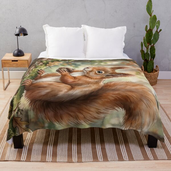 Item preview, Red Squirrel Watercolor Art - Forest Animal Painting with Acorn designed and sold by RubisLeaf.