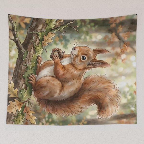 Item preview, Red Squirrel Watercolor Art - Forest Animal Painting with Acorn designed and sold by RubisLeaf.