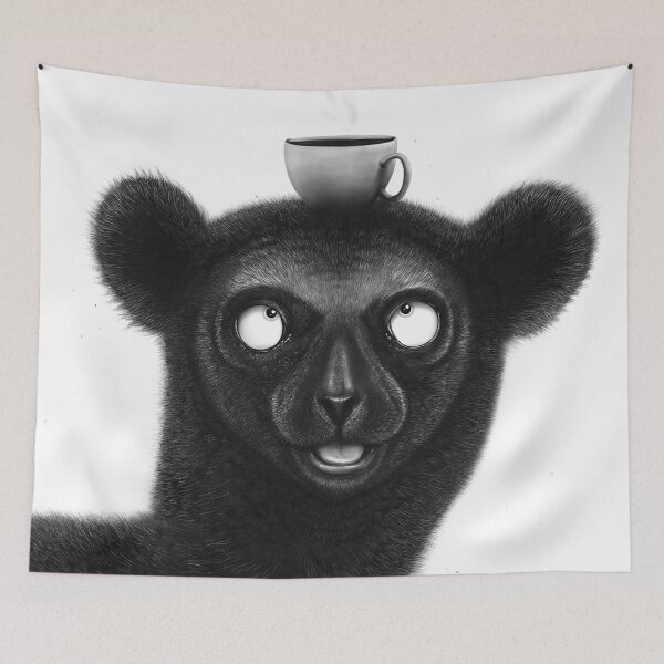 Item preview, Black lemur with coffee designed and sold by Valeriya Korenkova Kodamorkovkart.