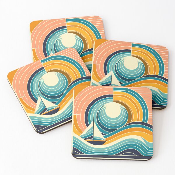 Item preview, Geometric Sailboat at Sunset Waves designed and sold by InkSmithery.