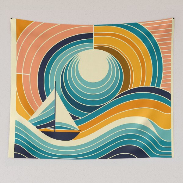 Item preview, Geometric Sailboat at Sunset Waves designed and sold by InkSmithery.