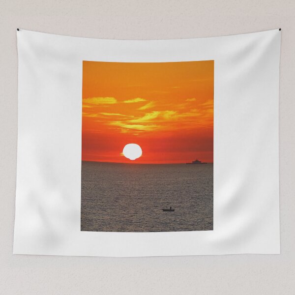 Item preview, Golden Sunset Over Sea – Boat Silhouette Ocean View designed and sold by onubi.