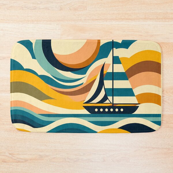 Item preview, Abstract Sailboat on Colour Block Waves designed and sold by InkSmithery.