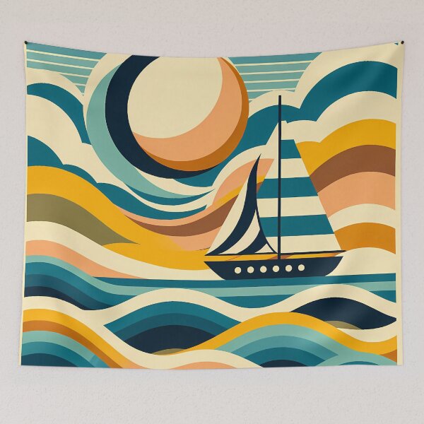Item preview, Abstract Sailboat on Colour Block Waves designed and sold by InkSmithery.