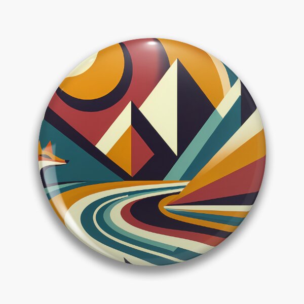 Item preview, Geometric Mountain Landscape with Fox and Sun designed and sold by InkSmithery.