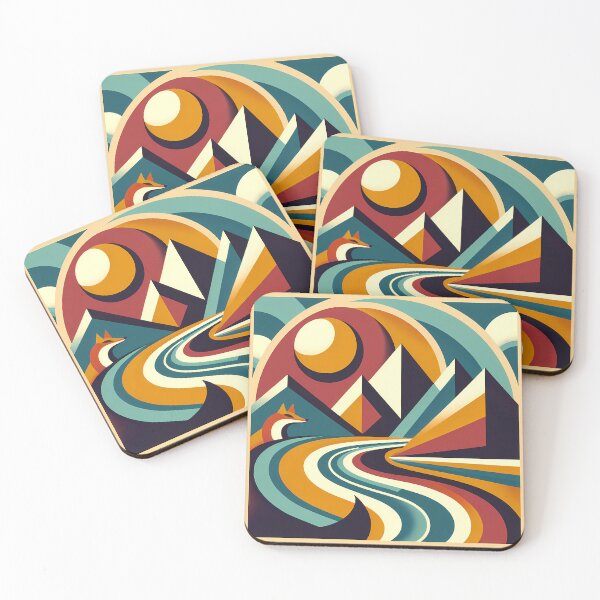 Item preview, Geometric Mountain Landscape with Fox and Sun designed and sold by InkSmithery.