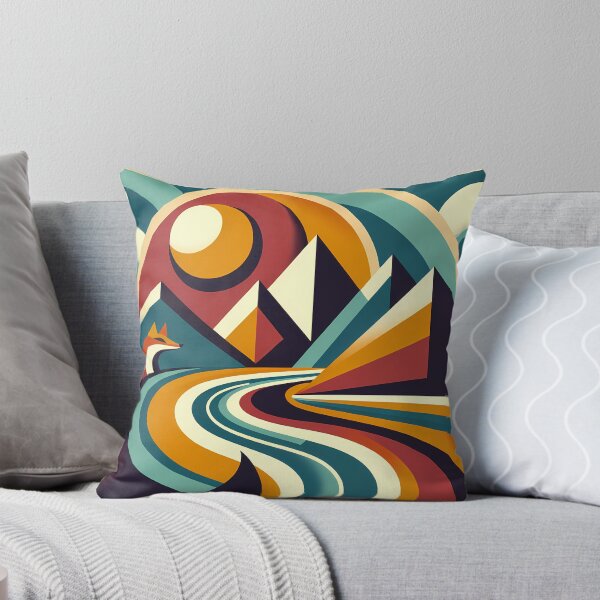 Item preview, Geometric Mountain Landscape with Fox and Sun designed and sold by InkSmithery.