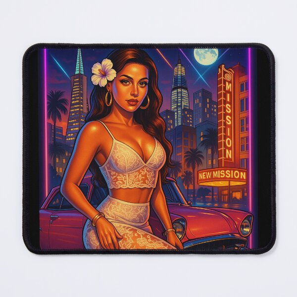 Item preview, La Mission Neon Nights Lowrider Bombshell Poster Tee designed and sold by DyfunctionalTee.