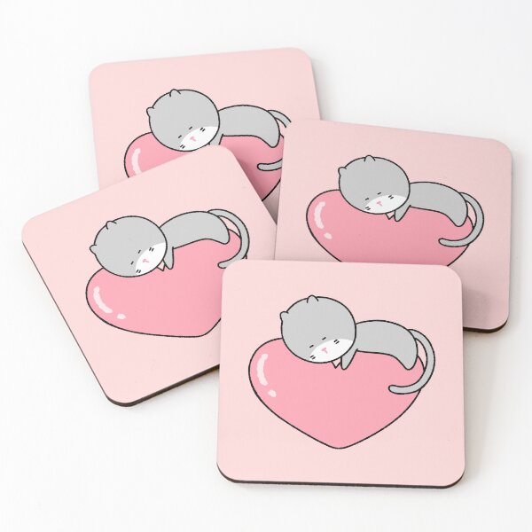 Item preview, Sleepy Gray Cat on a Big Pink Heart designed and sold by ubborn.