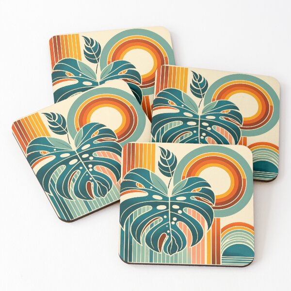 Item preview, Geometric Monstera with Retro Sun Arches designed and sold by InkSmithery.