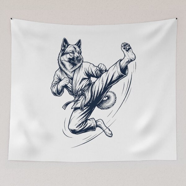 Item preview, Vintage Norwegian Elkhound Doing Karate Martial Art Dog Lover designed and sold by TerryConnells.