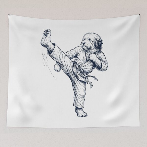Item preview, Vintage Old English Sheepdog Doing Karate Martial Art Dog Lover designed and sold by TerryConnells.