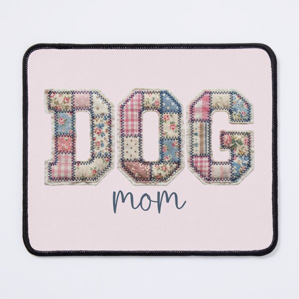 Item preview, Dog Mom in blue and pink patchwork fabric quilt squares designed and sold by Fern and Quill.