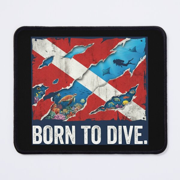 Item preview, Born To Dive Scuba Diver Down Shredded Flag Marine Life designed and sold by RobertLeibowitz.