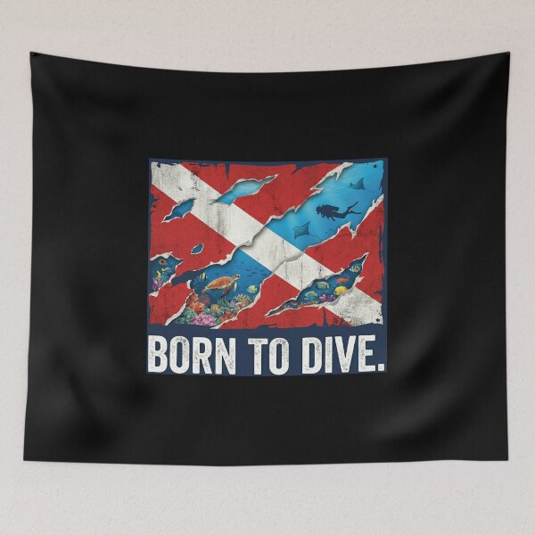 Item preview, Born To Dive Scuba Diver Down Shredded Flag Marine Life designed and sold by RobertLeibowitz.