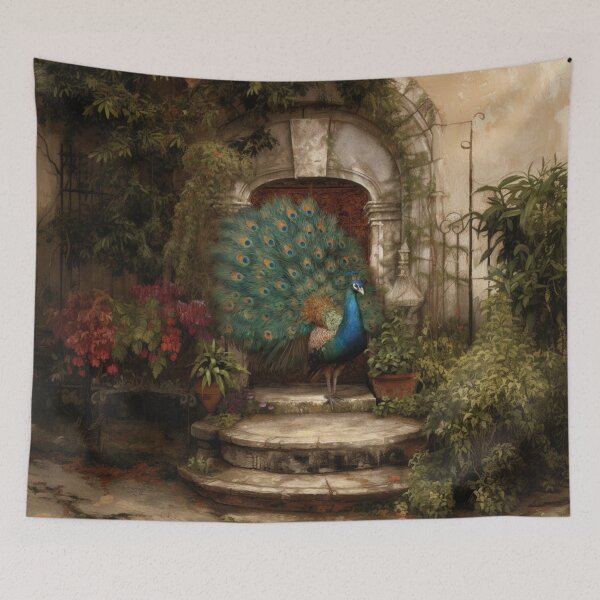 Item preview, A majestic Peacock displaying its full tail in a palace garden, Birds in Motion designed and sold by CDC40.