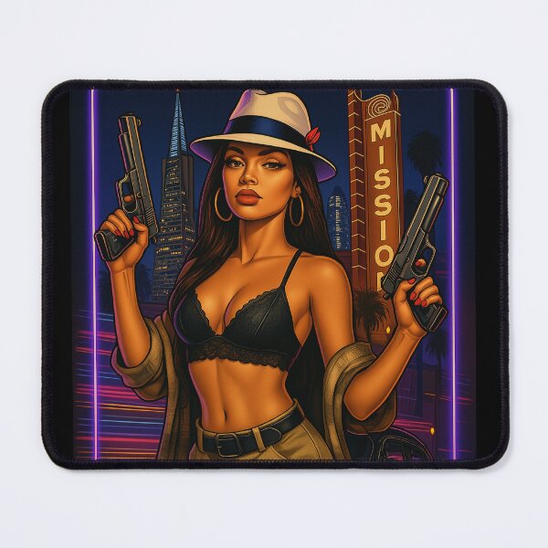 Item preview, La Mission Midnight Outlaw Neon Pin-Up Street Tee designed and sold by DyfunctionalTee.