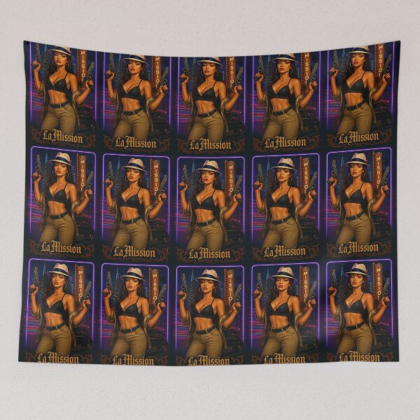 Item preview, La Mission Midnight Outlaw Neon Pin-Up Street Tee designed and sold by DyfunctionalTee.