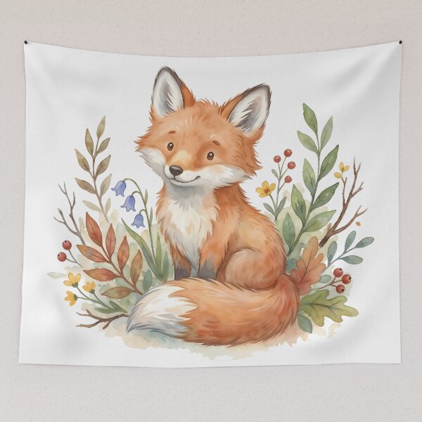 Item preview, Cute Baby Fox Watercolor - Whimsical Woodland Nursery Art designed and sold by RubisLeaf.